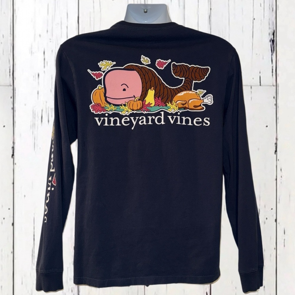 Vineyard Vines Men’s Long Sleeve Turkey Whale Thanksgiving Tee Navy Size Small